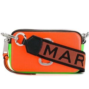 Marc Jacobs Neon Orange Camera Crossbody with Green Trim
